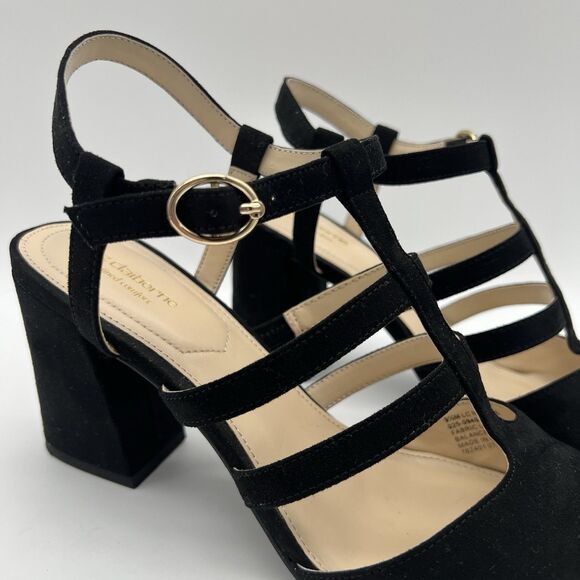 Liz Claiborne Newell Black Vegan Suede Closed Pointed Toe Strappy Heels 9.5 - Picture 3 of 12